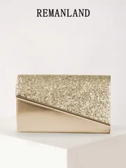 バッグ レディース クラッチバッグ ゴールドファッション 無地 光沢 レディースハンドバッグ、イブニングドレスに合わせられる、ポータブル財布、化粧ポーチ、取り外し可能なメタルショルダーストラップ、結婚式、ダンス、パ