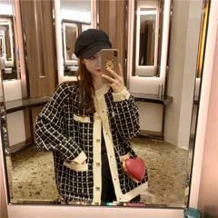 💝オープン記念セール中💝フォロー🈹クーポンご利用いただけます⭐️⭐️匿名配送⭐️大人気商品❤️フリーサイズ⭐️ツイード柄 ニットカーディガン ニット トップス 韓国 オルチャン レディース レトロ