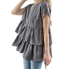 【人気商品】可愛い 着痩せ カジュアル おしゃれ 涼しい 通勤 柔らかい ゆったり トップス お出かけ 無地 薄手 ノースリーブ 春 丸首 チェック柄 ブラウス 夏 レディース シャツ [CCGGOWMM]