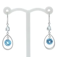 K14WG ホワイトゴールド ピアス アクアマリン ブルートパーズ ラウンド 雫 ドロップ スイング【新品仕上済】【zz】【中古】