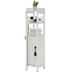 【人気商品】VECELO トイレラック トイレ収納 幅18x奥行20x高さ80cm 収納棚 トイレットペーパー収納 棚 サニタリー収納 すき間収納 おしゃれ 収納ラック 薄型 玄関収納 組み立て式 掃除用具収納 トイレ用品収納 防水 ホワイト