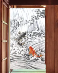美品 掛軸 広森耕仁 夫婦鯉の滝昇り 二重箱 美品 掛軸 広森耕仁 夫婦鯉の滝昇り 二重箱
