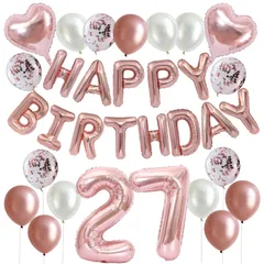 【在庫処分】バルーン バルーン ローズ 数字 ゴールド 27歳 ハッピーバースデー セット 誕生日 誕生日 デコレーション 飾り付け 男の子 風船 女の子 BIRTHDAY パーティー HAPPY 飾り