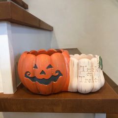 ジャックオーランタンポット24ツイン　ハロウィン雑貨　ジャックオーランタン　カボチャ　かわいい植木鉢　花　観葉植物　多肉植物寄せ植え　園芸雑貨　かわいい植木鉢　インテリア雑貨　ガーデニング雑貨