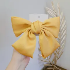 【新品】大きなリボンバレッタ　ヘアピン ロリィタ　イエロー　黄色　大きい　大きめ