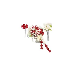 【新品】 イナリ商事 つまみ細工 水引 ドライフラワー 成人式 髪飾り 卒業式 3点セット (レッド) 0