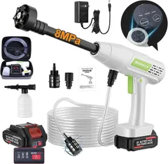 BooMax 互換品Boomax高圧洗浄機 コードレス USB充電式 3段階水压モード 約18モード調節可能 安全ロック機能搭載 ボタン長押し不要 6in1多機能ノズル フォームノズル 自吸式 8MPa吐出圧力 噴射距離10M(高圧洗浄機だけ)