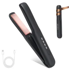 『在庫処分』 誤起動防止ロック 無線 自動電源OFF 4段階温度調整 ミニ 140℃～200℃ 小型 20秒速熱 持ち運び便利 軽量 19mm 2in1 Type-C充電 男女兼用 コードレスヘアアイロン 日本語説明書付き カール/ストレート 2way 家庭/