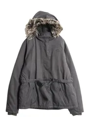 【お得なクーポン配布中!】 ノースフェイス HYVENT ダウン ジャケット レディース XL 古着 The North Face パーカー ハーフ コート チェック 総柄 フェイク ファー付き