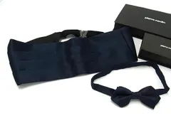 ■極美品■ pierre cardin ピエールカルダン シルク100% カマーバンド リボン 蝶ネクタイ 2点セット メンズ ネイビー系 DH0887