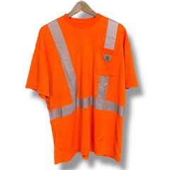 Carhartt カーハート L ネオンオレンジ リフレクター　Tシャツ メキシコ製 胸ポケット付き ダメージ加工 USA古着