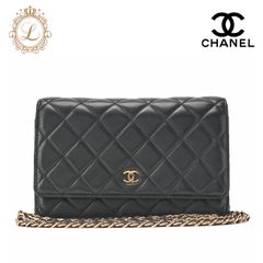 CHANEL シャネル  チェーンウォレット　マトラッセ　 ラムスキン　 黒（ゴールド金具）レディースウォレット 折財布 レディース財布  【中古】【送料無料】