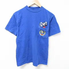 M/古着 半袖 ビンテージ Tシャツ メンズ 00s ディズニー ミッキー 胸ポケット付き コットン クルーネック 青 ブルー 25jun24 中古