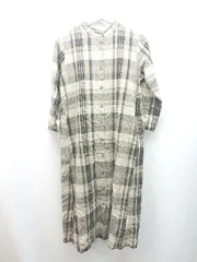 ◇ TEXTILE LABEL チェック柄 バンドカラー フロントボタン 長袖 ロング丈 ワンピース サイズM ベージュ レディース E 【1310130038972】