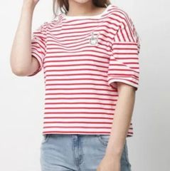 韓国ファッションブランドFIFI LAPIN ボーダーレディースクールネック半袖Tシャツ