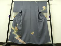 平和屋着物▽訪問着 単衣 流水扇面花文 金彩 正絹 逸品 AAAZ0999jh