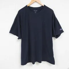 XL/古着 チャンピオン Champion 半袖 ブランド Tシャツ メンズ ワンポイントロゴ 大きいサイズ コットン クルーネック 紺 ネイビー 24jul02