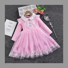 アナと雪の女王 エルサ(ピンク) 子供服 長袖 ワンピース ドレス ピンク ブルー２色 100cm-150cm 誕生日パーティー カジュアルファッション プリンセスファッション キューティー 春 秋 冬