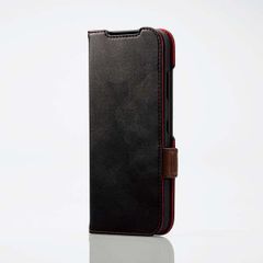 かんたんスマホ3 ソフトレザーケース 磁石付 耐衝撃 ステッチ (ブラック)
