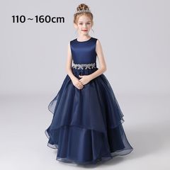 ドレス 子供 女の子 ピアノ発表会 子どもドレス ロングドレス 発表会 ドレス 演奏会 コンクール シンプル フォーマル ジュニア キッズ こども 中学生 高校生 ドレス 結婚式 誕生日 フラワーガール 撮影 高級 上品 豪華 子供服 七五三 ネイビー