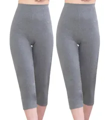 [Chica Hurra] グレー 7分丈 M-L 2枚セット レギンス パンツ 綿混 コットン レディース 女性 スパッツ ストレッチ 伸縮性 通気性 2足レギンス スモール 7分丈レディースレギンス プレゼント 7丈 簡単 [グレー7分丈2個] [M-L]