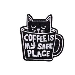 【色: coffee safe place】ワッペン アイロン 刺繡 猫 おしゃ