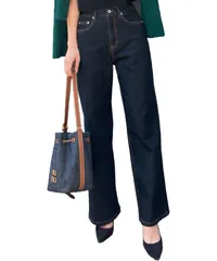 [神戸レタス][ 岡部あゆみ さん コラボ ] ワイド デニム ワイドパンツ ストレートデニム ストレートパンツ [M3953] M 裏微起毛インディゴ