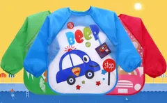 ☆カワイイ☆お食事　長袖エプロン☆3点セット　防水加工　スケルトン