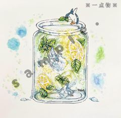 【原画】【手描き】オリジナル　手描きイラスト　夏　ペンギン　ソーダ