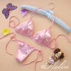 サテンのマイクロビキニ風のブラジャー・ショーツのセット（ピンク） BS-8427