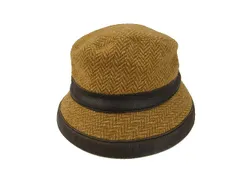 エルメス HERMES バケットハット ウール カシミヤ混 レザートリム 帽子 フランス製 ブラウン系 56 ☆AA★