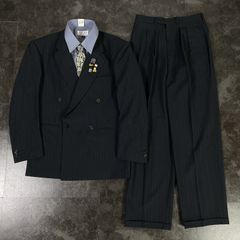 【ITALIAN VINTAGE】イタリア製 5点セット セレモニー ダブルスーツ セットアップ 上下 濃紺 ネイビー系 成人式 卒業式 結婚式（ユーロピンズ＆シャツ＆ネクタイ おまけ）No.20