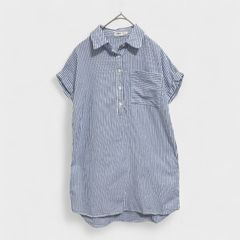 【美品】【SHEIN】『シーイン』[ストライプ柄シャツワンピ] シャツワンピース ブルーホワイト系 青白系 (130㎝) 商品A2301 管理A