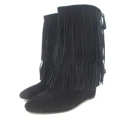 デニム&サプライ ラルフローレン DENIM & SUPPLY RALPH LAUREN ショートブーツ フリンジ スエード ブラック 黒 6.5B 22.5cm 靴 シューズのサムネイル