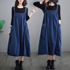 デニムワンピース レディース デニムサロペット ワンピース スカートデニム ワンピ ロングワンピース ジャンパースカート ワンピ デニムAライン オーバーオール サロペット サロペ スリット 体型カバー 大きいサイズ春 秋 冬 韓国ファッション大人 可愛い