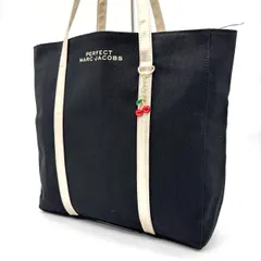 【良品】 MARC JACOBS マークジェイコブス トートバッグ ハンドバッグ A4収納 大容量 チャーム ナイロン レディース ネイビー 紺色 ホワイト 白色