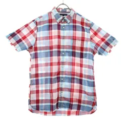 TOMMY HILFIGER トミーヒルフィガー チェック柄 半袖 ボタンダウンシャツ L レッド系 メンズ 古着