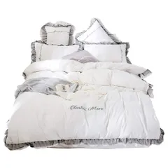 【特価商品】シングル・3点セット) A20， 洗い替え速乾タイプ(ホワイト 布団用 ベッド用 枕カバー ボックスシーツ 掛け布団カバー 寝具カバーセット 蓮の葉 刺繍 シーツ 布団カバー