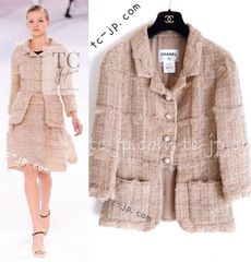 200万 シャネル ジャケット CHANEL キャメル ベージュ オーガンジー ランウェイ登場 カール・ラガーフェルド作品 超美品 36