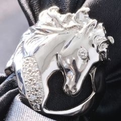 指輪 メンズリング プラチナ ダイヤモンド 馬 ホースモチーフ 幅広 Koo-fu Pt950 ジェンダーレス 日本製 刻印入り 鑑別書付き シンプル 30代 40代 50代