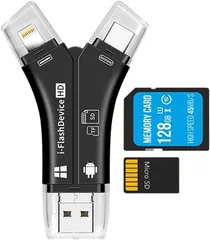 SDカードリーダー iPhone 4in1 1TB対応 バックアップ アダプター 高速移行 スマホ ノートパソコン カメラ 読み取り USBメモリ 写真 保存 スマホ データメモリカードリーダー IOS/Type-c/USB/Micro USB マルチカード