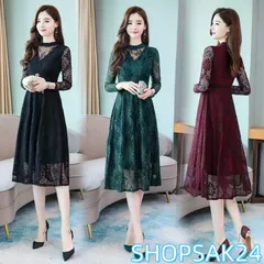 パーティードレス 結婚式 40代 20代 ロング丈 袖あり 長袖 韓国風 大きいサイズ フォーマルドレス レースワンピース お呼ばれ 二次会 披露宴673