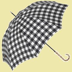 【人気商品】ビコーズ because 長傘 58cm UVカット約80% 日傘 ポリエステル バンブーハンドル 晴雨兼用 レディース 婦人傘 おしゃれ ブラック 雨傘 ギンガムチェック