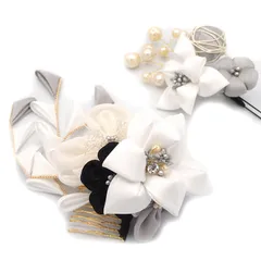 髪飾り ２点セット 白 京都 西陣 和小物 京あそび 成人式 花 パール 藤下がり 和風 浴衣 着物 振袖 袴 七五三 子供 キッズ ヘアアクセサリー コーム 髪留め 結婚式お呼ばれ 大きめ 日本製 送料無料 W 98 CM-4-801 u982　Si