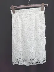 ◇ ◎ ●未使用● ⊂ ROPE PICNIC タグ付き 花柄 レース 膝丈 タイト スカート サイズ36 ホワイト レディース E  【1410230020690】