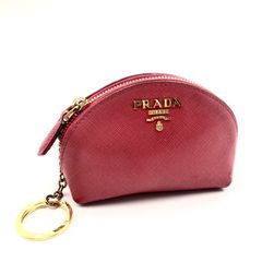 PRADA  プラダ　サフィアーノレザー　キーリング付きミニポーチ　コインケース 　ロゴ金具　ピンク　ゴールド金具　イタリア製　白タグあり　レディース