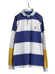 【お得なクーポン配布中!】 90s ポロ ラルフローレン ボーダー 長袖 ラガー シャツ メンズ XL 程 / オールド 長袖シャツ ラグビーシャツ 襟 デニム 切替 大きいサイズ