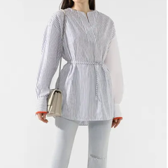 VICTORIA BECKHAM ヴィクトリアベッカム ストライプ柄 長袖シャツ ブラウス ロングシャツ チェニック shvv 131 pss19 トルコ製 ホワイト 白 サイズ38 レディース 春 recollect有明ガーデン店NO.M