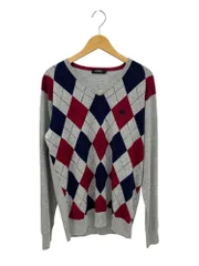 BURBERRY BLACK LABEL (バーバリーブラックレーベル) Vネック 薄手 アーガイル ニット 長袖 セーター D1N21-205-04 3 グレー ウィメンズ/028