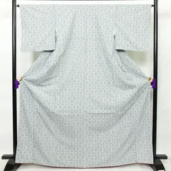 中古 小紋 ポリエステル 幾何学柄・抽象柄 袷仕立て 身丈167.5cm 裄丈65cm 青・紺